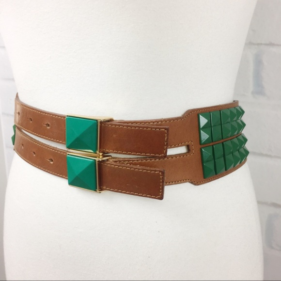 Tory Burch Accessories - Tory Burch brown leather belt with green studs